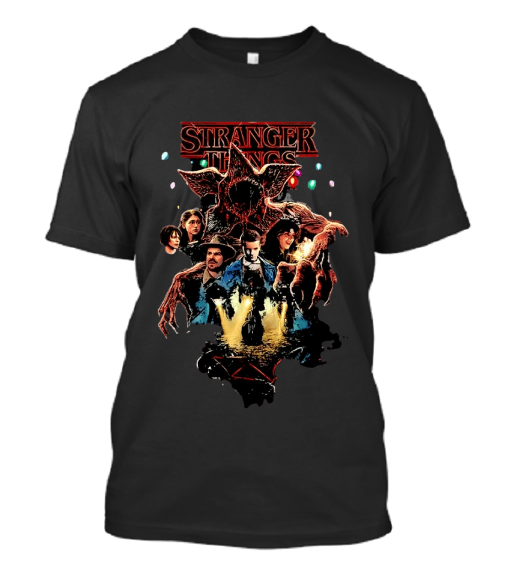Stranger Things Cast And Demogorgon Ensemble Scene T-Shirt