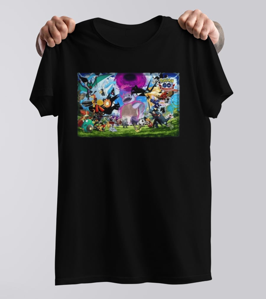 Pokémon GO 8th Anniversary Celebration Featuring Legendary And Mythical Creatures Battle Scene T-Shirt
