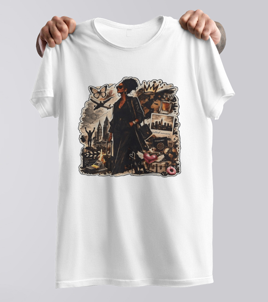 Stylish Woman Traveling With Passport Perfect Moments World Adventure T-Shirt
