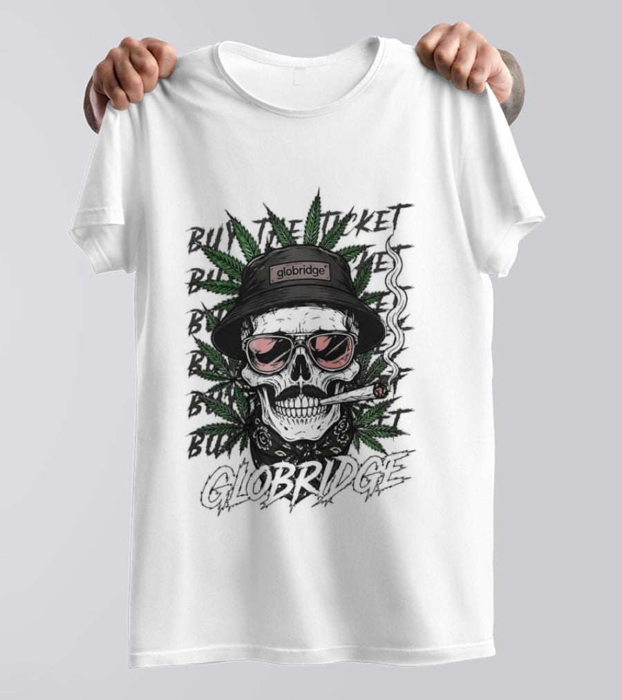 Globridge Skull Bucket Hat Smoking Cartoon Red Sunglasses And Leaf T-Shirt
