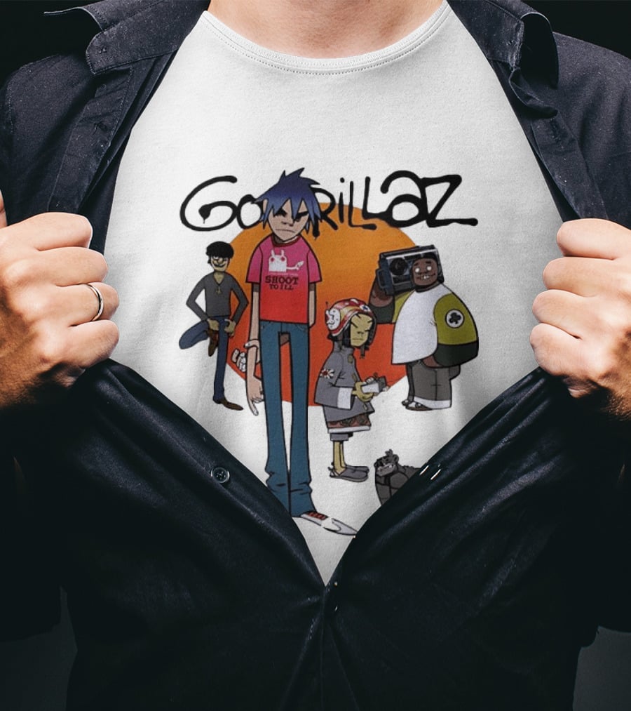 Gorillaz Cartoon Characters Shoot To Ill Group T-Shirt