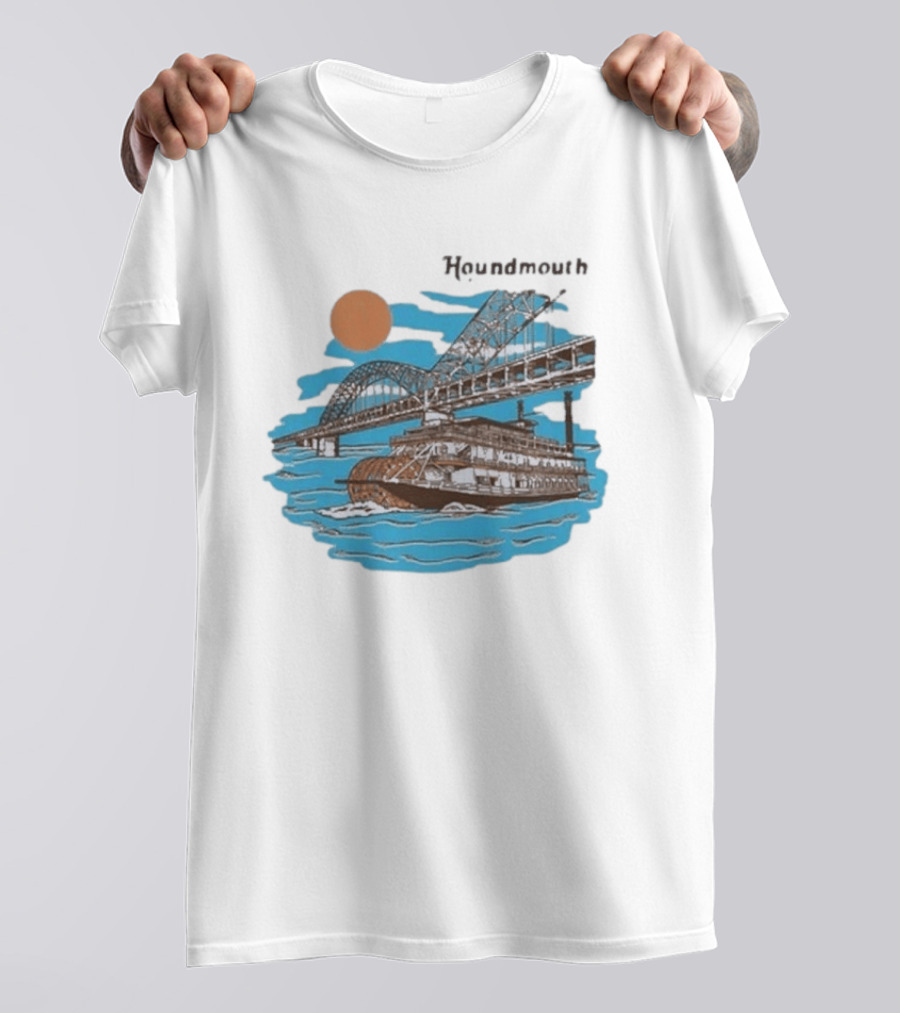 Houndmouth Riverboat Under Bridge With Sun And Waves T-Shirt