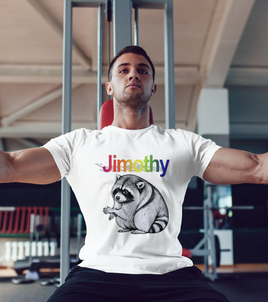 Jimothy Raccoon Rainbow Text With Illustrated Animal T-Shirt