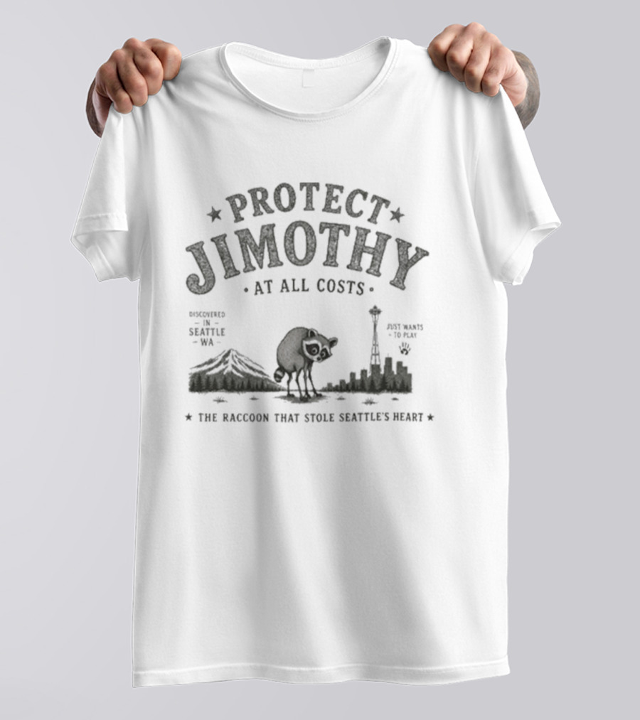 Protect Jimothy Raccoon In Seattle Skyline Adventure T-Shirt