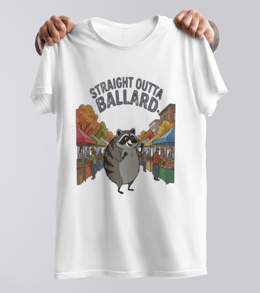 Straight Outta Ballard Raccoon At Farmers Market Scene T-Shirt