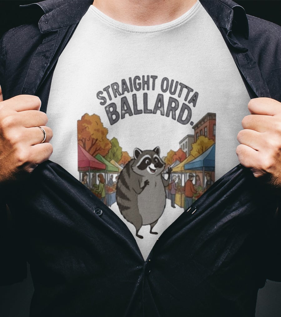 Straight Outta Ballard Raccoon At Farmers Market Scene T-Shirt