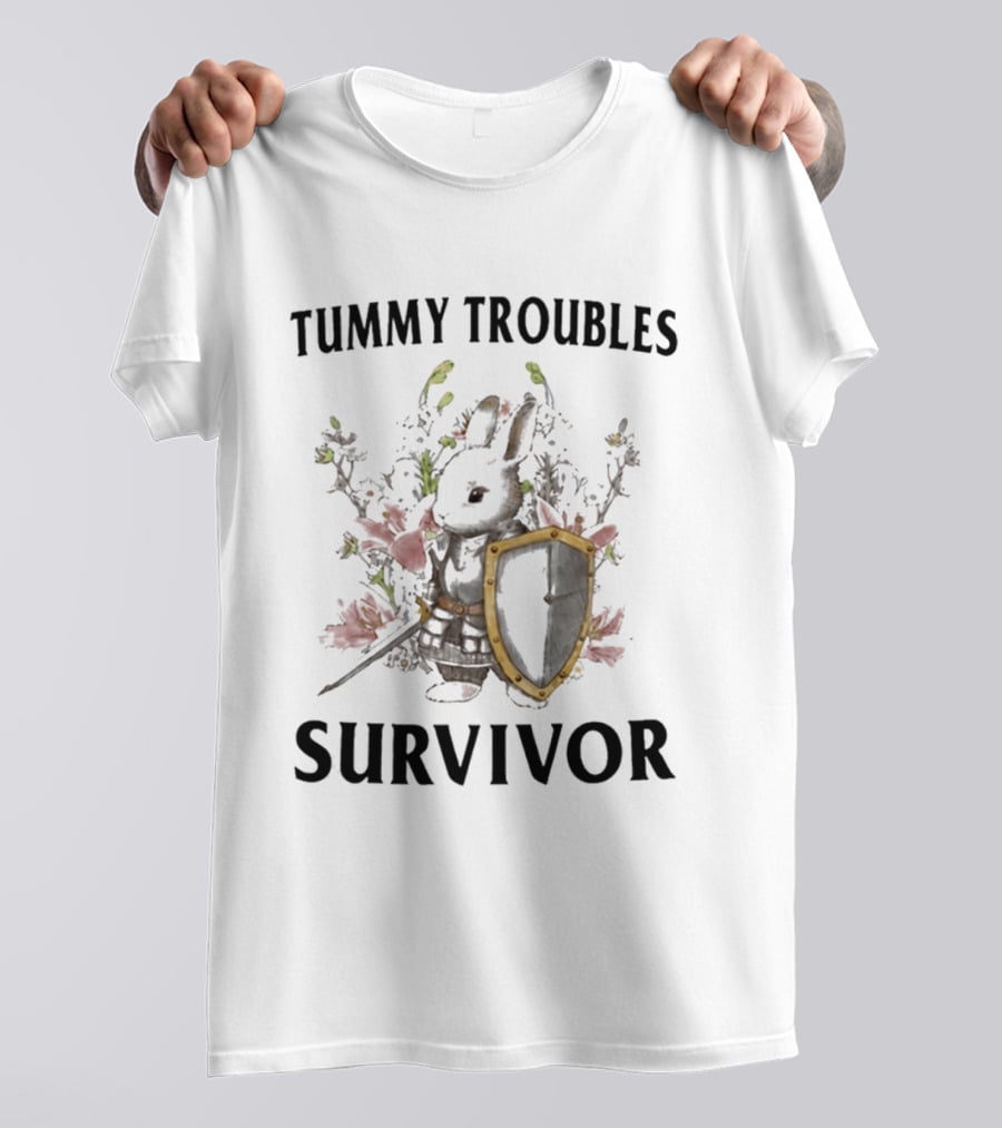 Tummy Troubles Survivor Bunny With Shield And Flowers T-Shirt