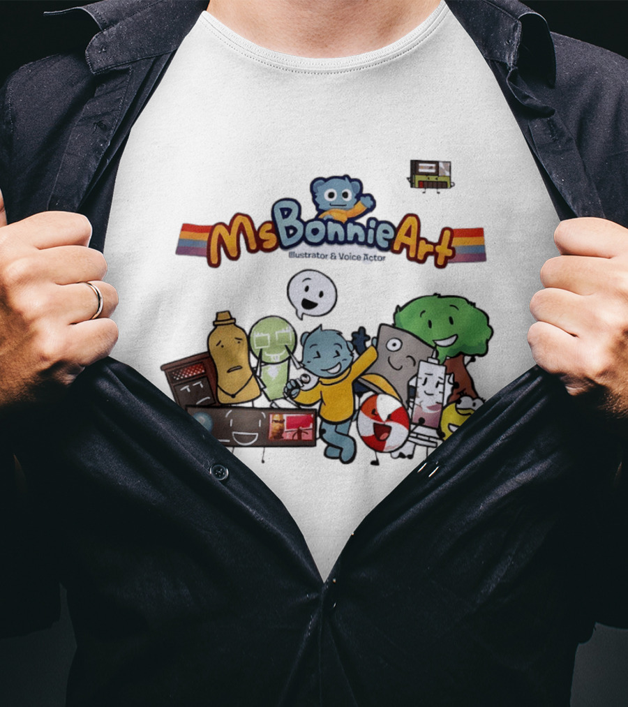 MsBonnieArt Animated Characters And Objects With Bear And Rainbow Accents T-Shirt