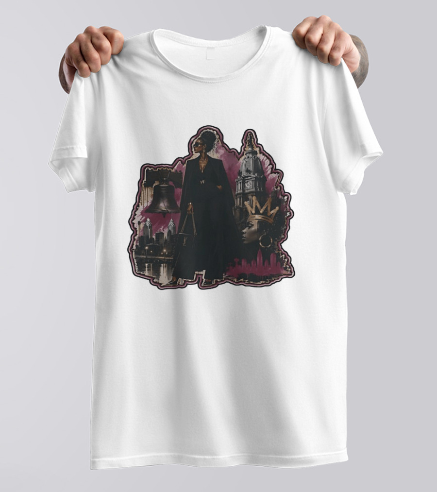 Philadelphia City Chic With Liberty Bell City Hall Skyline Crowned Elegance T-Shirt
