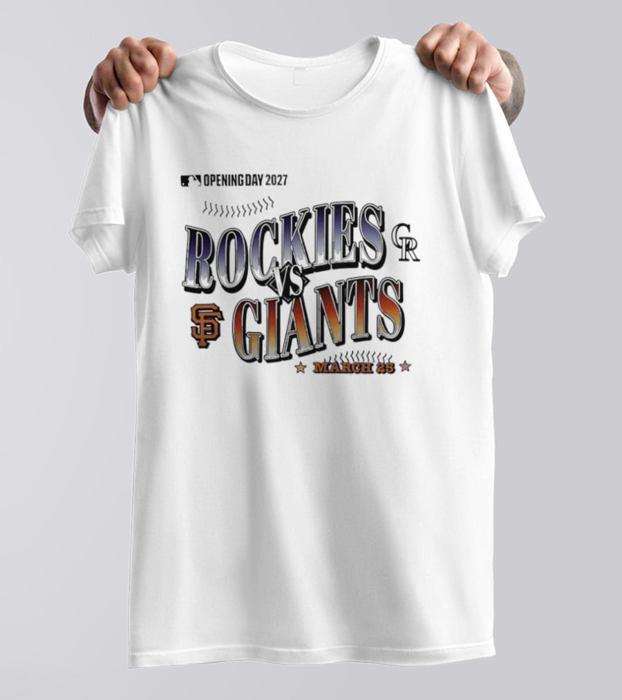 Rockies Vs Giants Opening Day 2027 March 25 Baseball Matchup T-Shirt