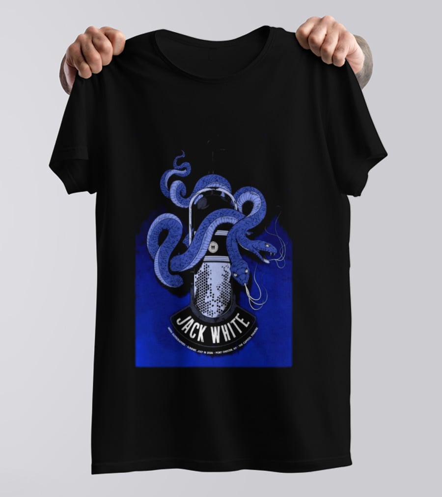 Jack White Tour Port Chester NY Jul 19 2026 Blue Snake Microphone T-Shirt