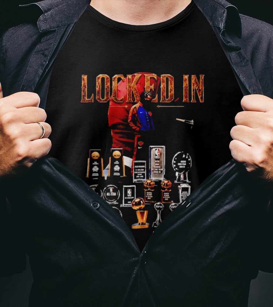 LOCKED IN Jalen Brunson NBA Rookie Of The Year Trophies Awards T-Shirt