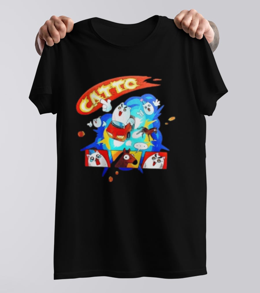Catto Cartoon Cat Driving A Car With Funny Expressions And Comic Style Panels T-Shirt