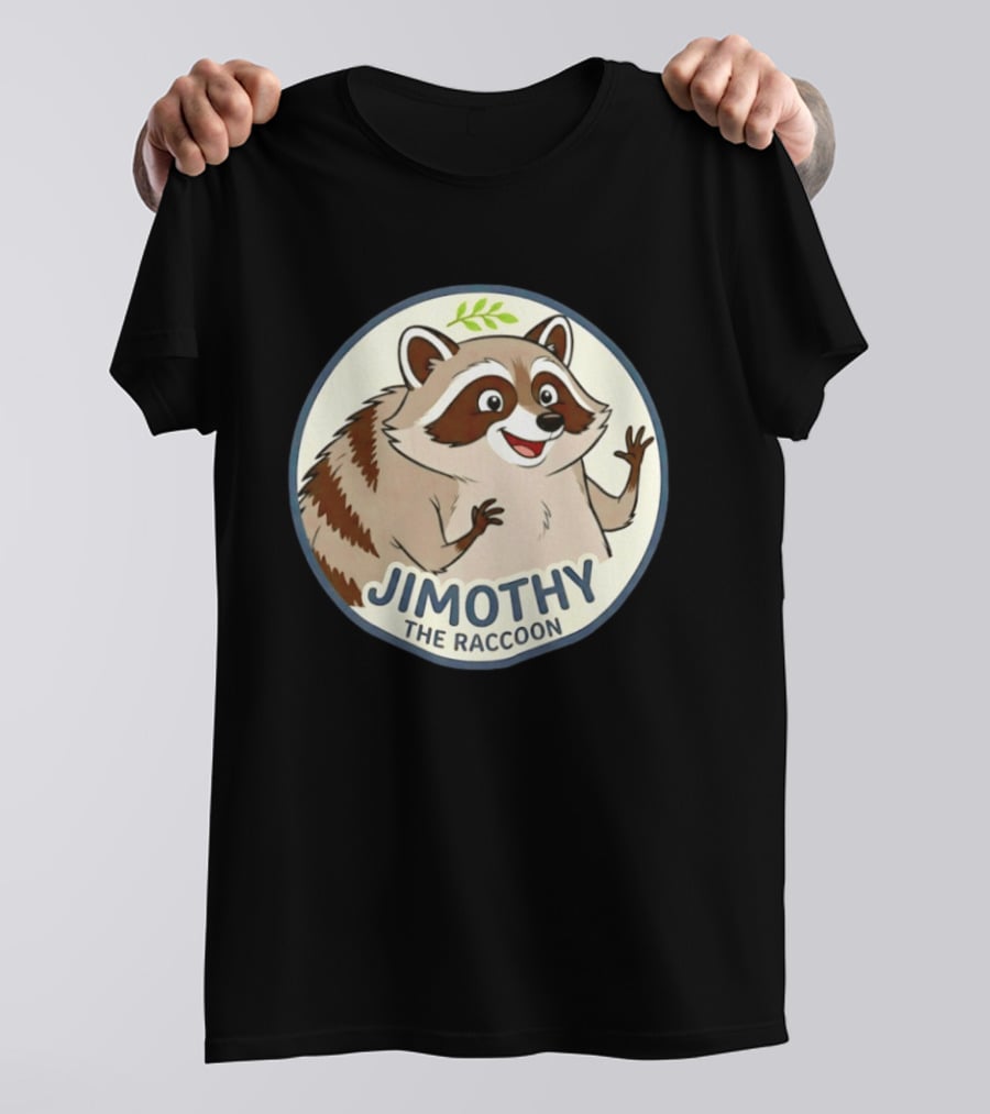 Jimothy The Raccoon Friendly Cartoon Character With Leaf Motif T-Shirt