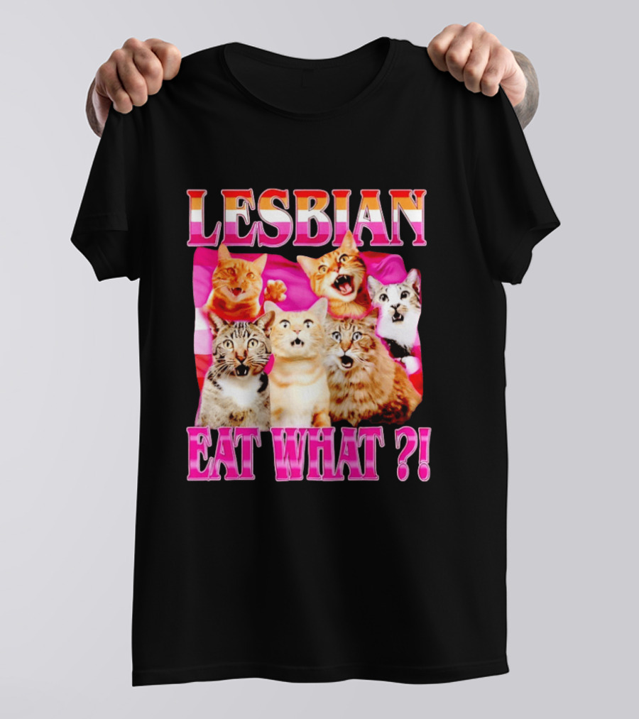Lesbian Eat What Cats Meme Pride Flag Cats T-Shirt
