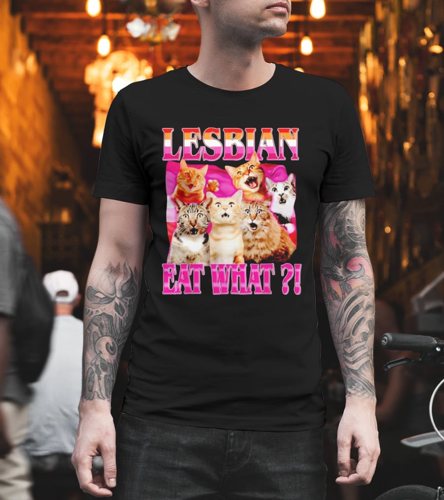 Lesbian Eat What Cats Meme Pride Flag Cats T-Shirt