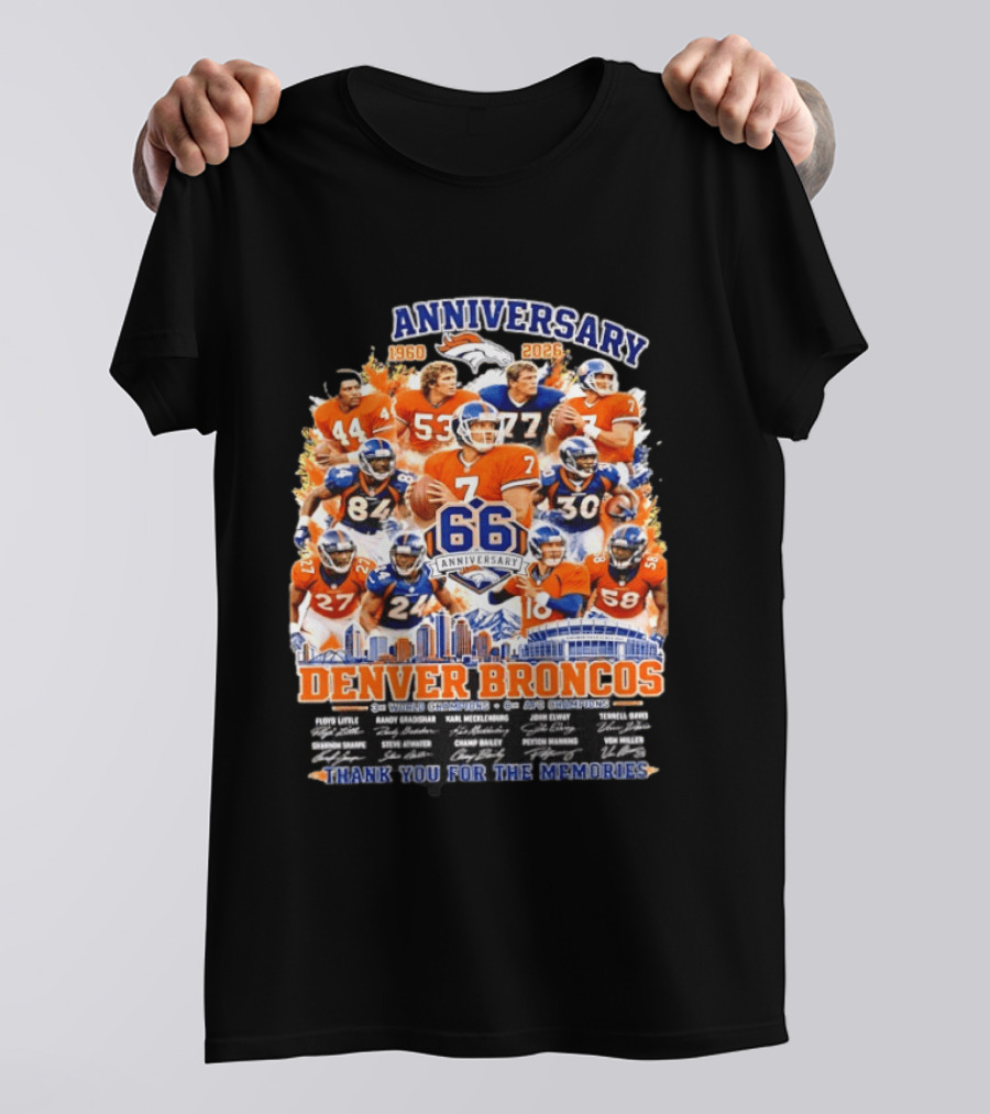 Denver Broncos 66th Anniversary 1960 2026 Thank You For The Memories With Players And Championships T-Shirt