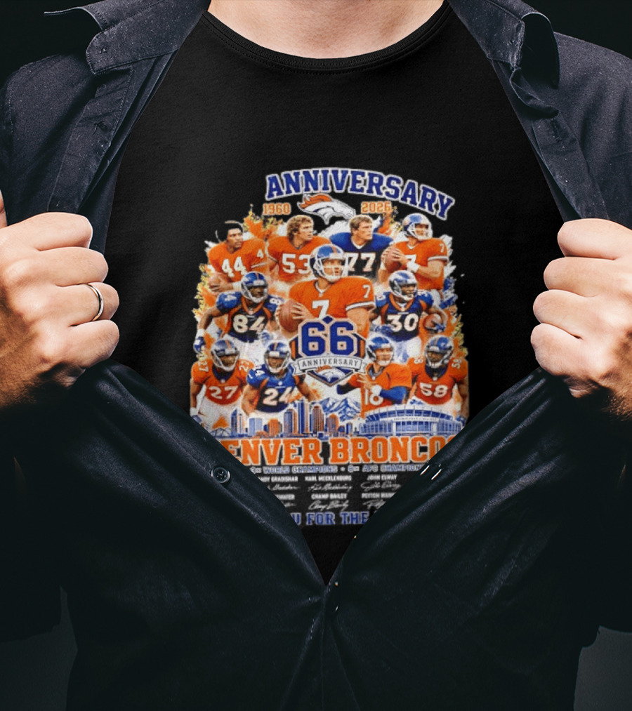 Denver Broncos 66th Anniversary 1960 2026 Thank You For The Memories With Players And Championships T-Shirt