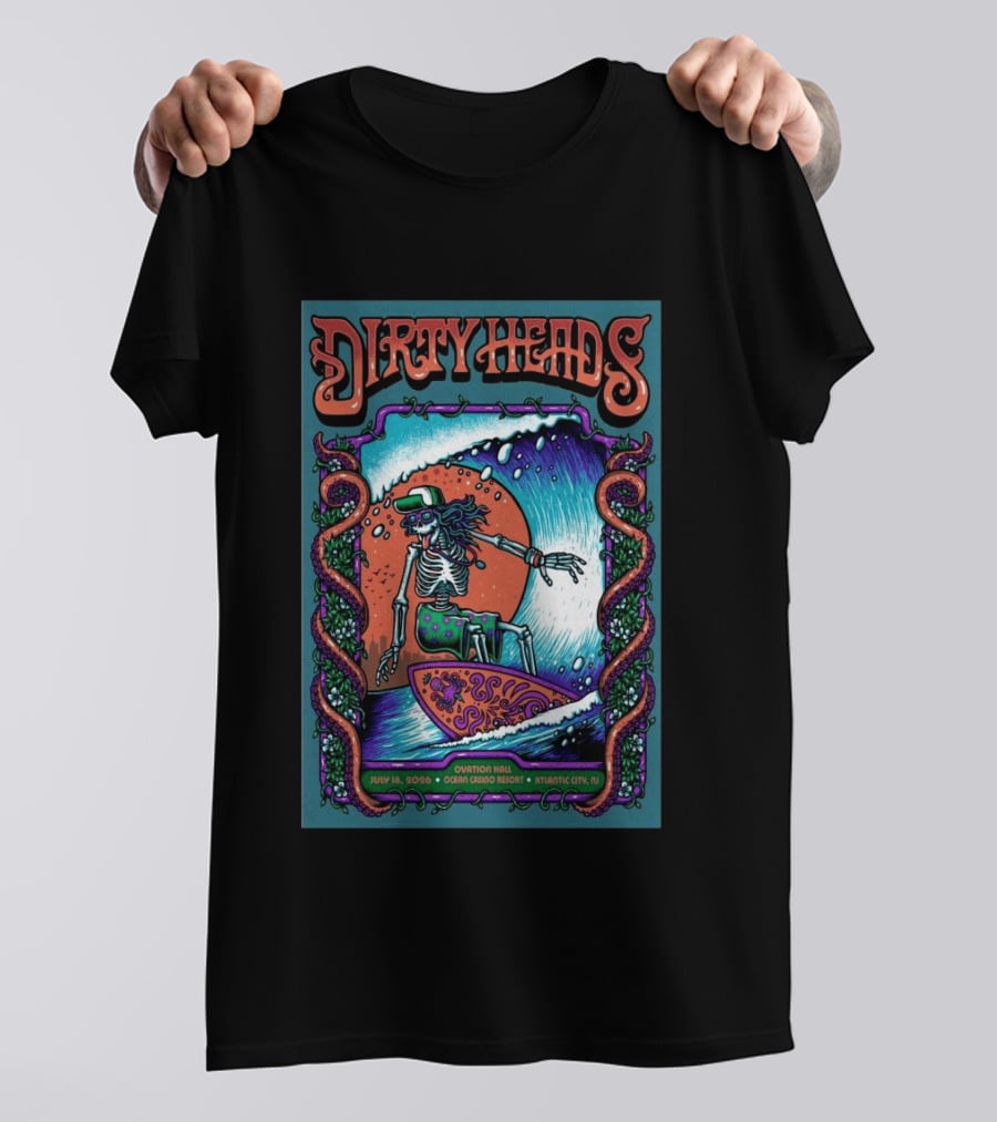 Dirty Heads Skeleton Surfing July 18 2026 Ocean Casino Resort Atlantic City NJ T-Shirt