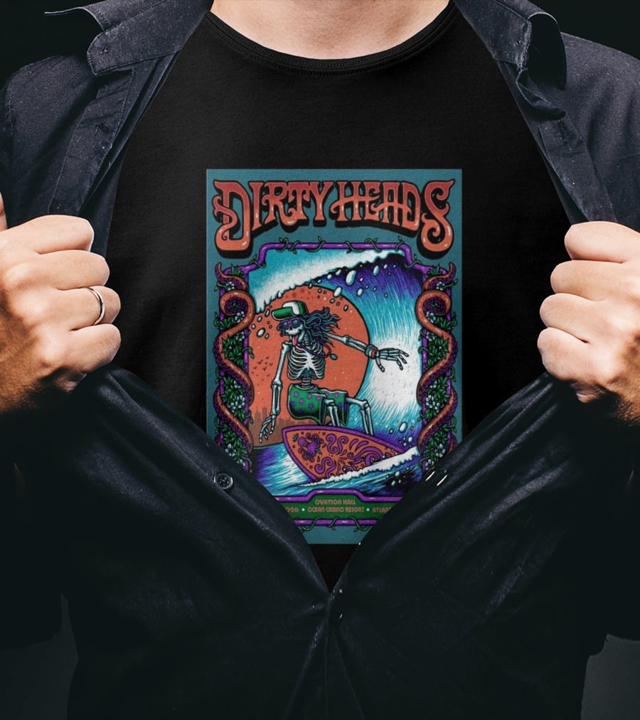 Dirty Heads Skeleton Surfing July 18 2026 Ocean Casino Resort Atlantic City NJ T-Shirt