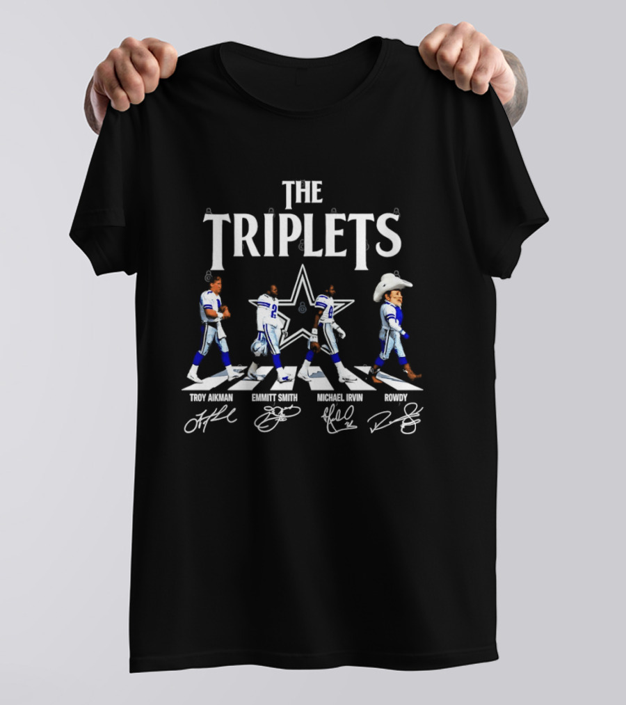 The Triplets Troy Aikman Emmitt Smith Michael Irvin Rowdy Star Signatures Cowboys Evolution T-Shirt