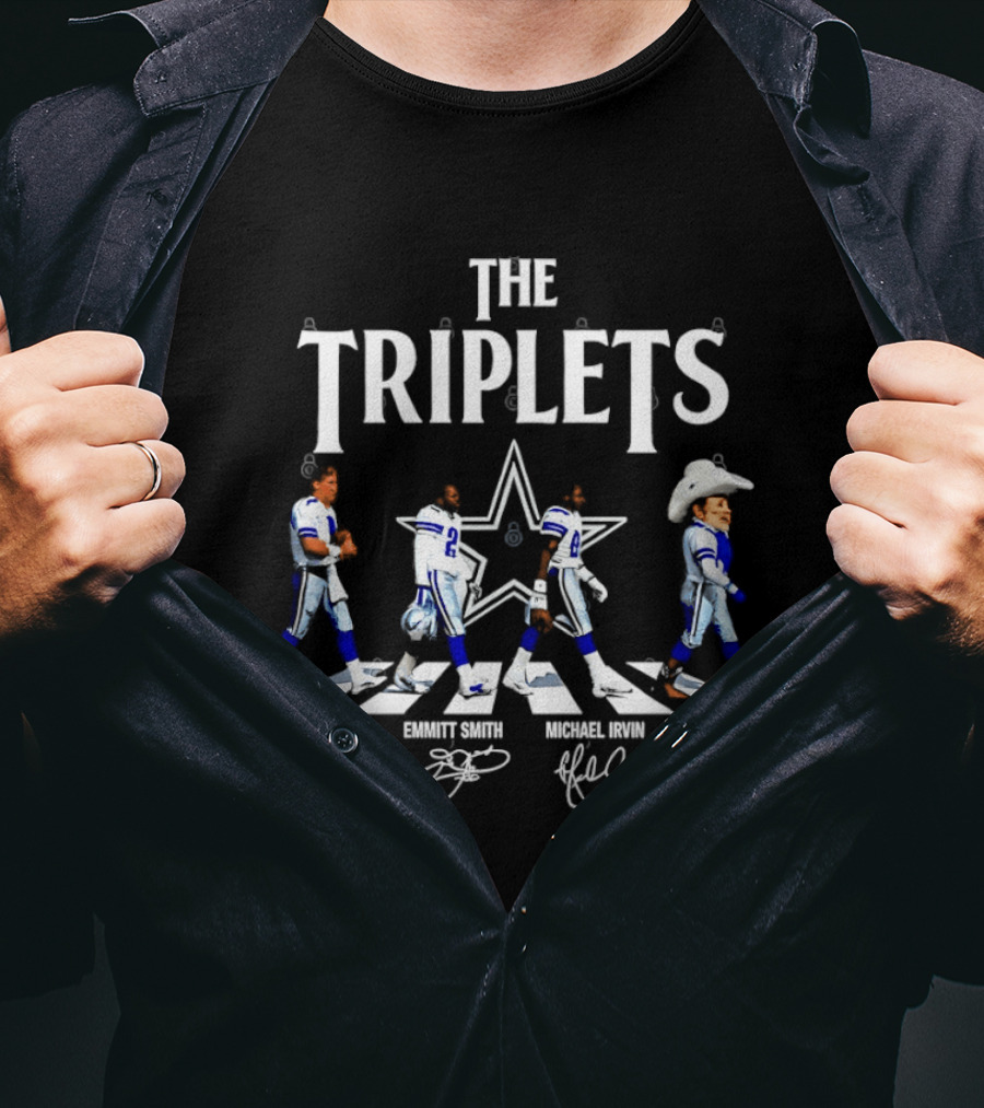 The Triplets Troy Aikman Emmitt Smith Michael Irvin Rowdy Star Signatures Cowboys Evolution T-Shirt
