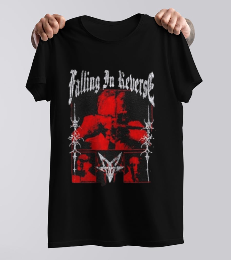 Falling In Reverse Band Distressed Red And Black Gothic T-Shirt