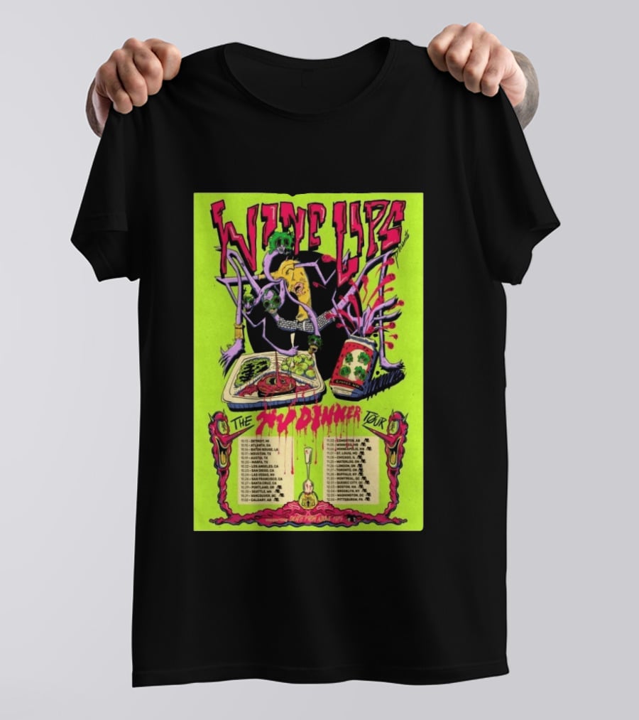 Wine Lips TV Dinner Tour 2026 Canada USA Neon Zombie Concert T-Shirt