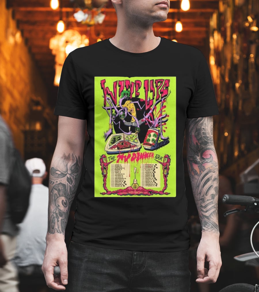 Wine Lips TV Dinner Tour 2026 Canada USA Neon Zombie Concert T-Shirt