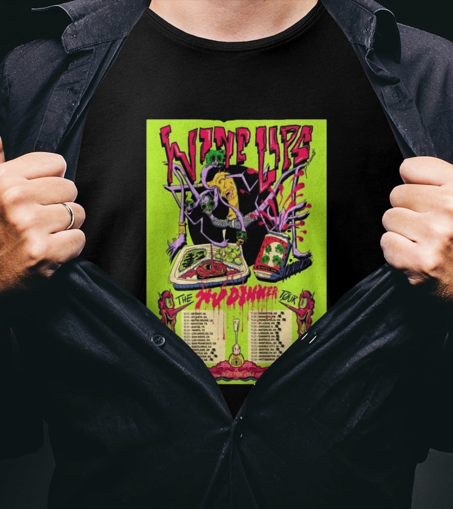 Wine Lips TV Dinner Tour 2026 Canada USA Neon Zombie Concert T-Shirt