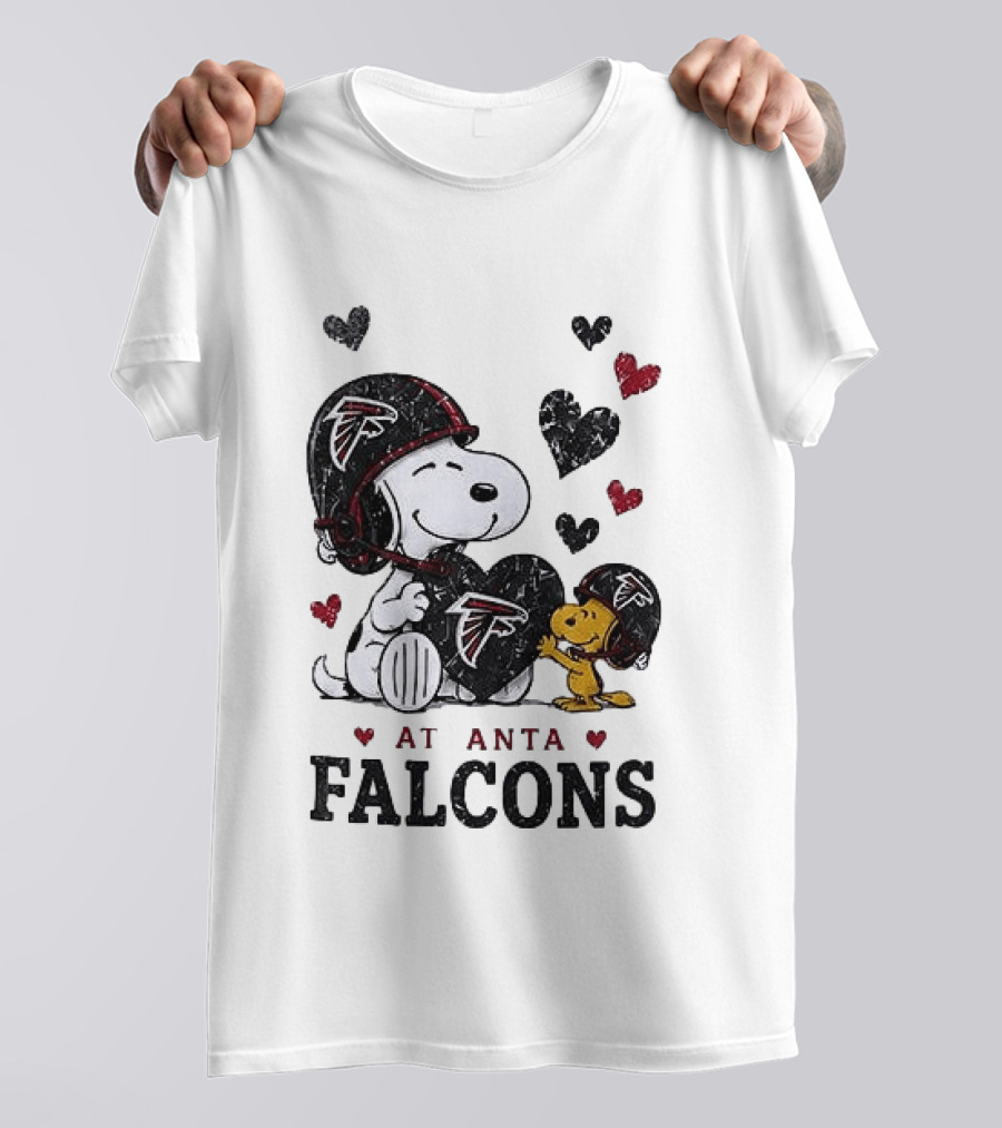 Atlanta Falcons Peanuts Snoopy Woodstock Love Laughter Hearts T-Shirt