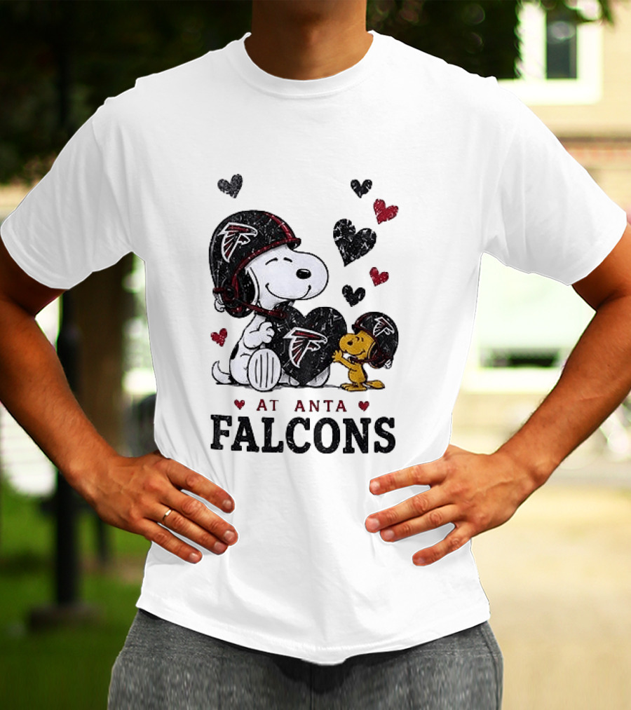 Atlanta Falcons Peanuts Snoopy Woodstock Love Laughter Hearts T-Shirt