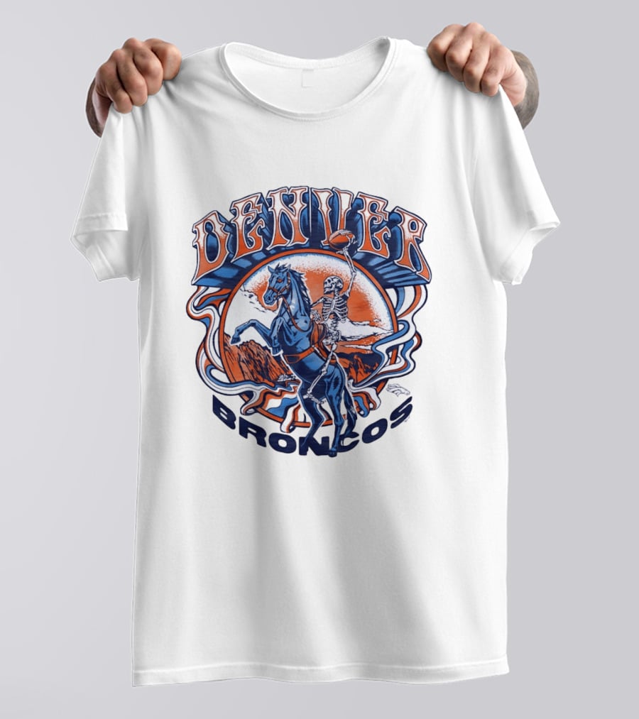 Denver Broncos Skeleton Horse Rider Football T-Shirt