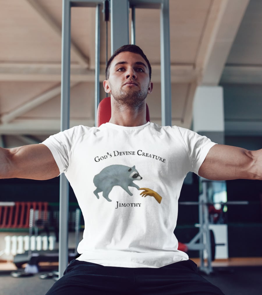 God's Divine Creature Raccoon Jimothy Meme Creation Of Adam T-Shirt