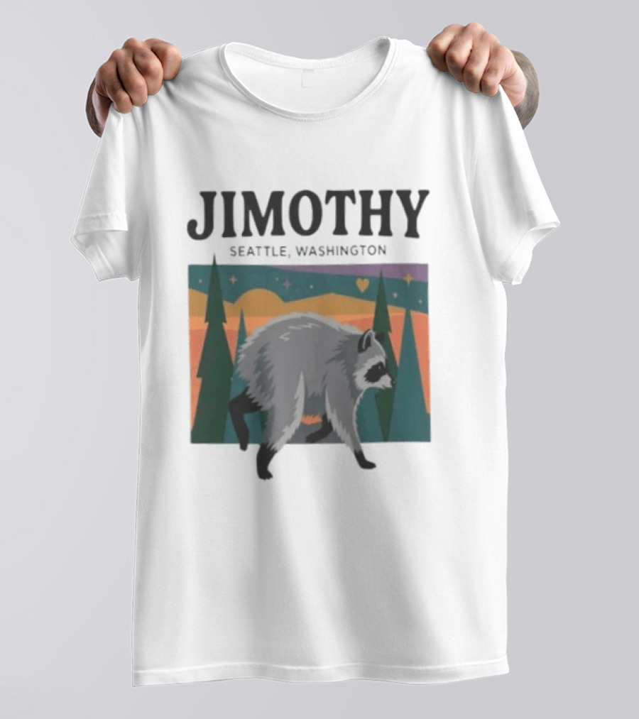 Jimothy Raccoon Seattle Washington Pacific Northwest Forest Scene T-Shirt