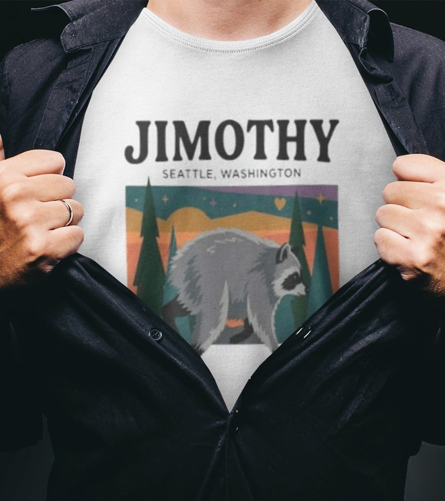 Jimothy Raccoon Seattle Washington Pacific Northwest Forest Scene T-Shirt