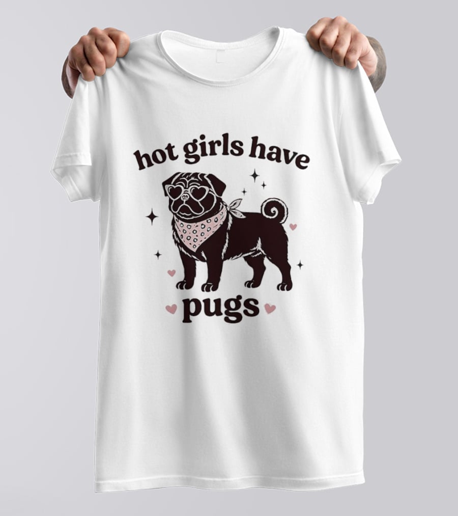 Hot Girls Have Pugs Dog Lover Pink Heart Bandana T-Shirt