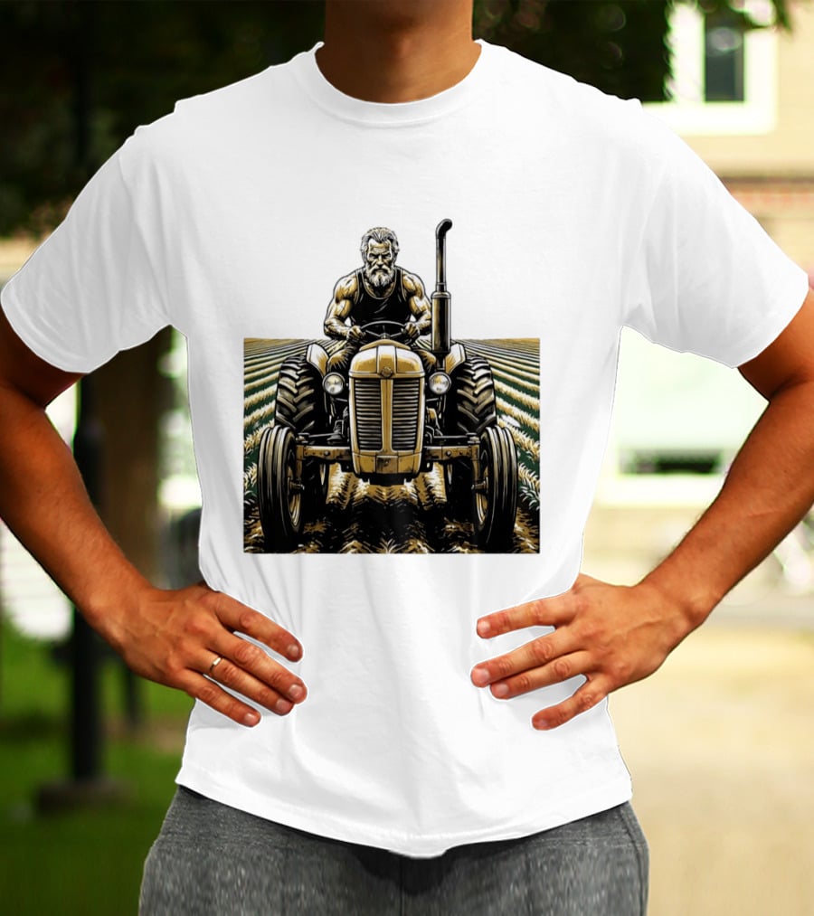 Muscular Farmer Tractor Field T-Shirt