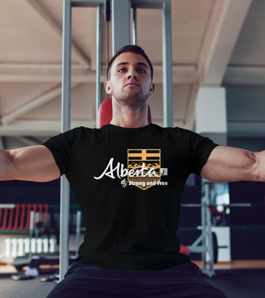 Alberta Strong And Free With Provincial Crest And Floral Accent T-Shirt