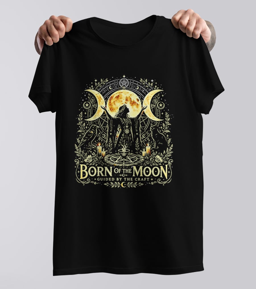 Born Of The Moon Guided By The Craft Witchcraft Lunar Magic Triple Moon Symbols Candles And Mystic T-Shirt