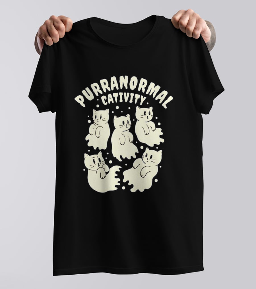 Purranormal Cativity Ghost Cats Design Halloween Cats T-Shirt