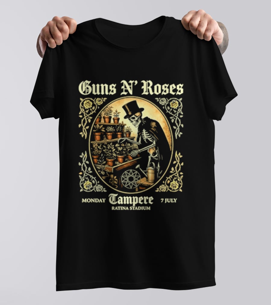 Guns N' Roses Tampere Monday 7 July Ratina Stadium Skeleton Gardener T-Shirt