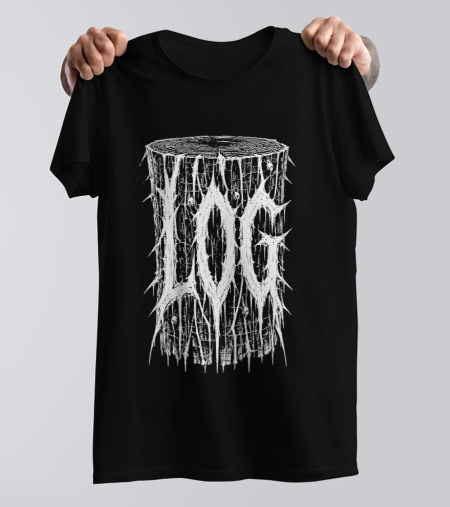 Log Stump Metal Band Dripping White Lettering Forest Aesthetic T-Shirt