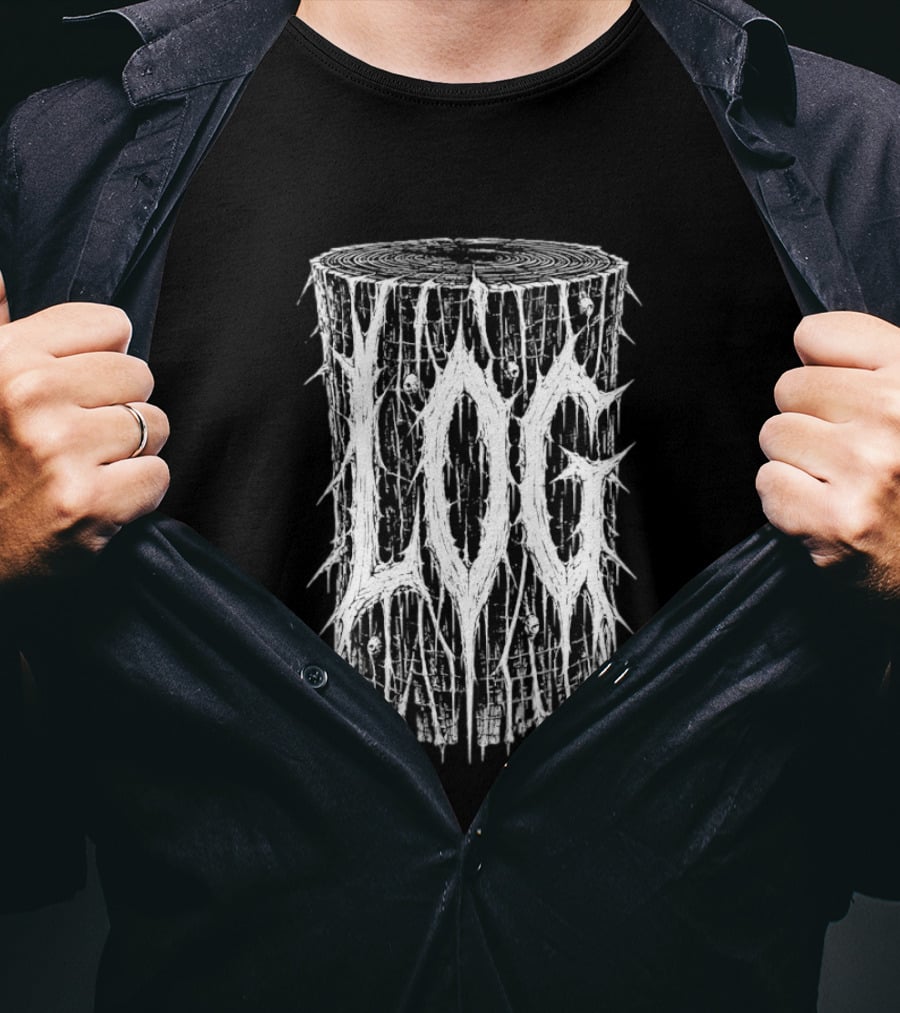 Log Stump Metal Band Dripping White Lettering Forest Aesthetic T-Shirt