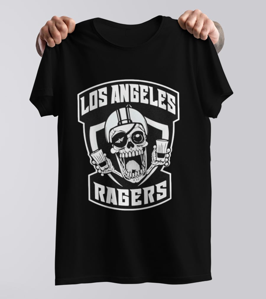 Los Angeles Ragers Skull Eye Patch Shot Glasses Helmet T-Shirt
