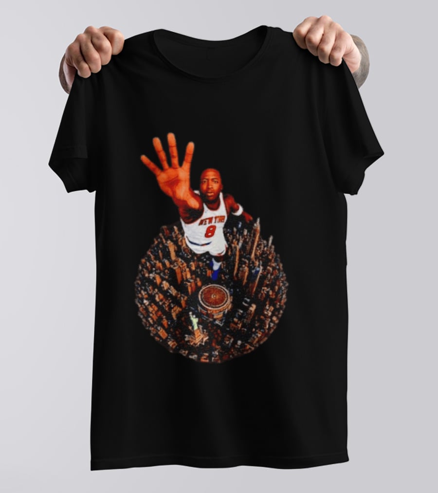 New York Knicks No 8 Aerial Cityscape Legend T-Shirt