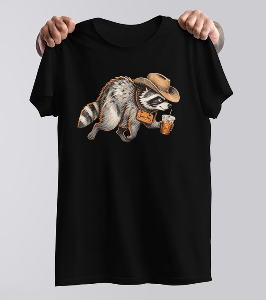 Jimothy Raccoon Cowboy With Iced Coffee T-Shirt