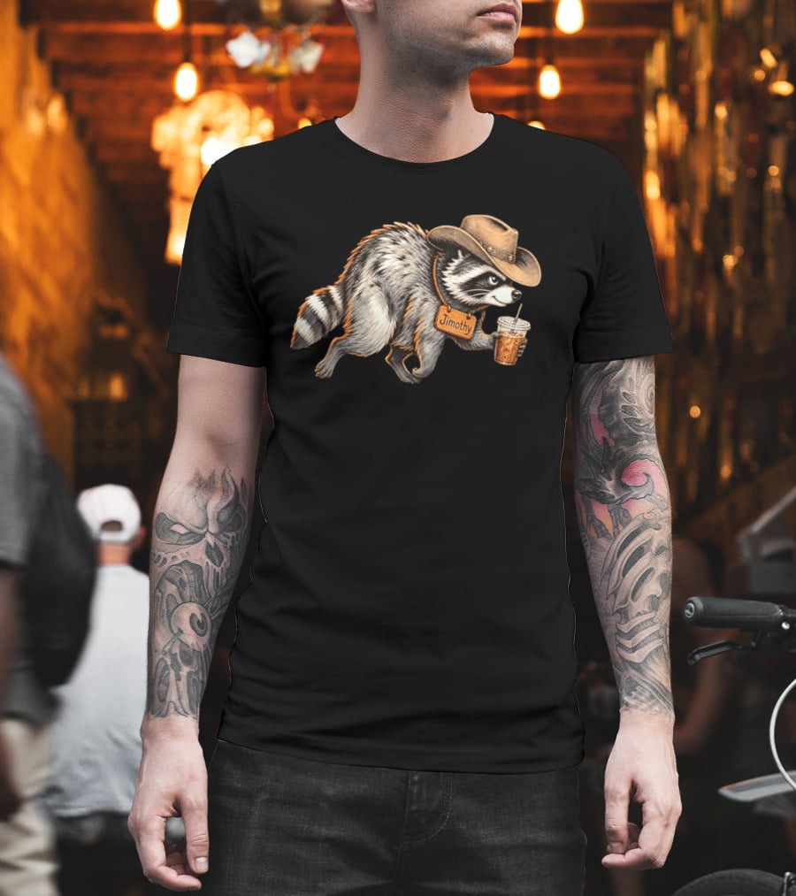 Jimothy Raccoon Cowboy With Iced Coffee T-Shirt