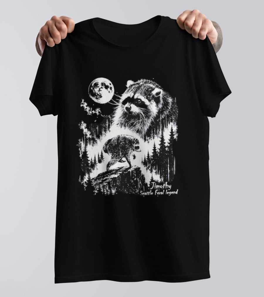 Jimothy Seattle Feral Legend Raccoon Moonlit Forest Wildlife Adventure T-Shirt