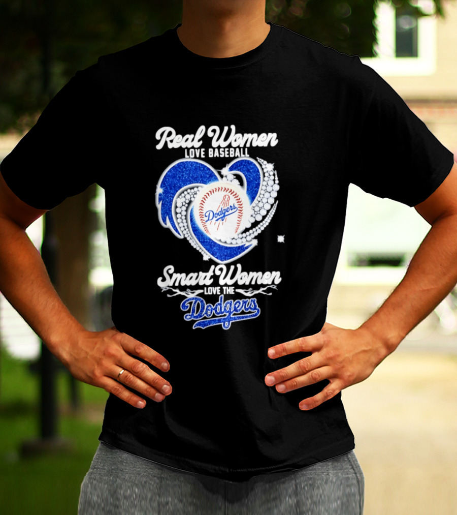 Real Women Love Baseball Smart Women Love The Dodgers Baseball Heart T-Shirt